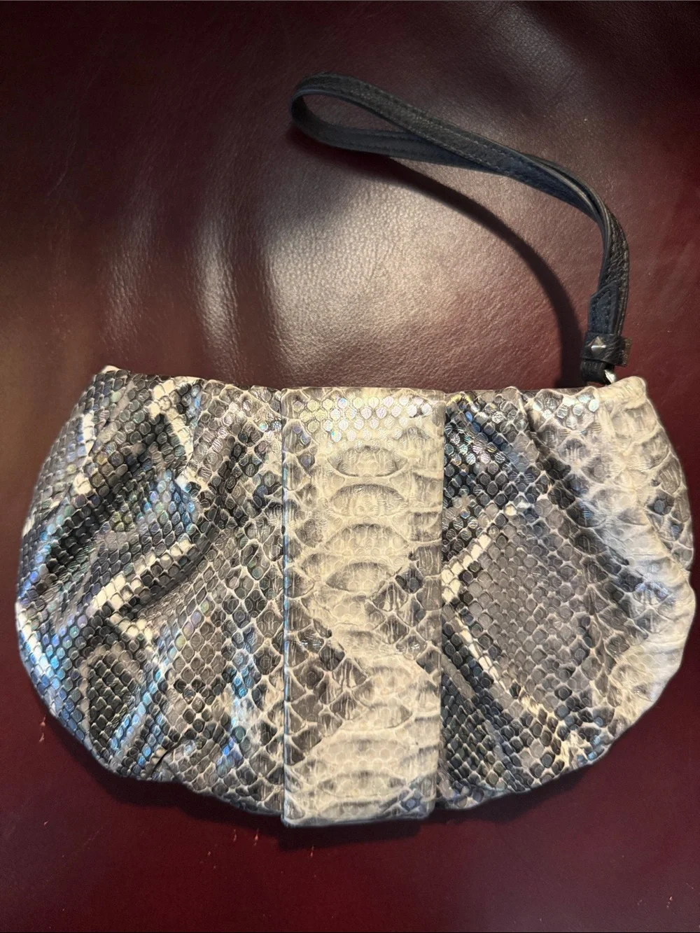 Simply Vera Snake-Effect Wristlet Clutch in Gray and Black